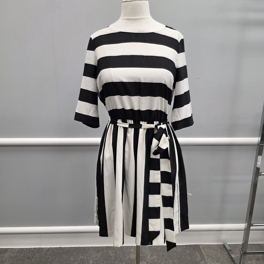 Vince Camuto Black and White Striped Midi Dress